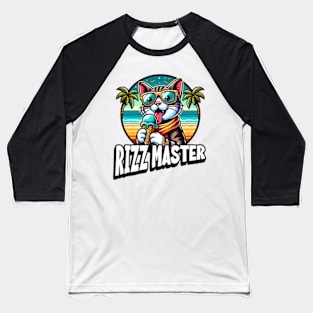 Rizz Master Streetwise Slang - Funny Cool Kids  Tee - Cat Eating Ice Cream Statement Novelty Graphic Tee T-Shirt Baseball T-Shirt